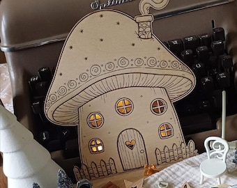 SVG laser file illuminated gnome house, gnome, Christmas, Christmas elf, mushroom house, fairy house, gnome idea, Scandinavian, elf house, children