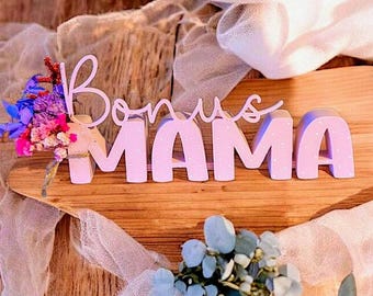 STL 3D print file Mother's Day lettering Bonus Mama 2-piece set with and without holes for flowers 3D file
