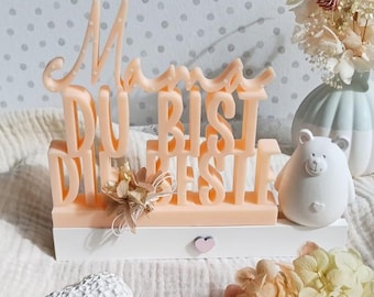 STL 3D-printbestand met de tekst "Mama, jij bent de beste" voor Moederdag.