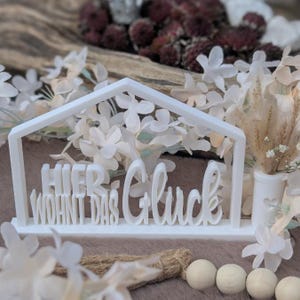 STL 3D print file stand Here lives happiness with vase house cottage love 3D print file