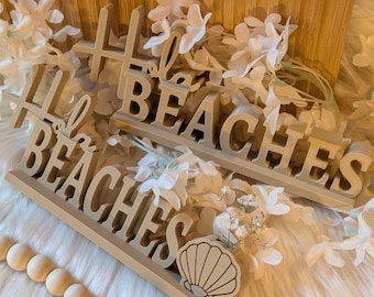 Archivo de impresión 3D STL para dos declaraciones de letras "Hola Playas", con y sin conchas marinas, para rellenar con flores. Archivo de impresión 3D para verano.