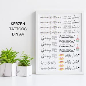 Birthday Confetti Birthday Candle PDF Candle Tattoo Template A4 Candle Tattoos to print yourself Candle Stickers DIGITAL FILE
