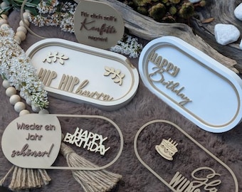 STL 3D printing file set of 8 birthday inserts for oval decorative plates Happy Birthday Alles Liebe Pustekuchen 3D file 3D printing template