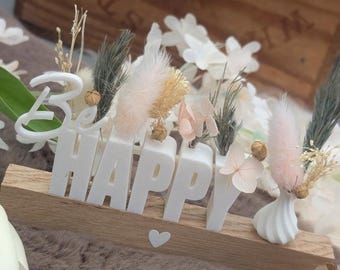 STL 3D print file gift idea lettering "Be happy" with holes for flowers 3D print file