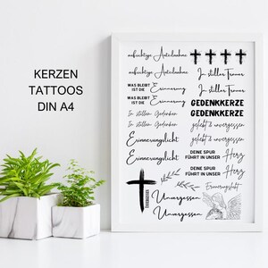 Mourning candles funeral PDF Candle Tattoo Template A4 Candle tattoos to print yourself Candle stickers DIGITAL FILE