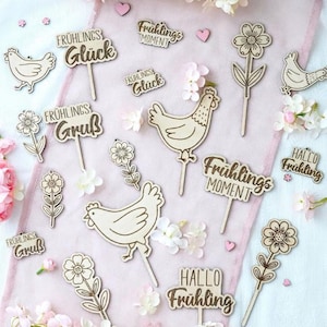 SVG-laserbestand voor veerpluggen en hangers, taarttopper, plantenpluggen, kippen, veerbestand, lasergeprinte cadeaulabels, bloemen, SVG-bestand