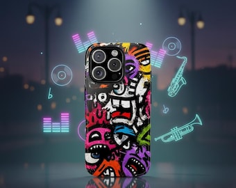 Custodia per iPhone con graffiti artistici – Cover per telefono con volto astratto e street art