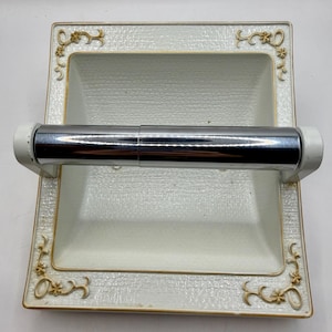 Vintage Hollywood Regency style, metal, toilet paper holder
