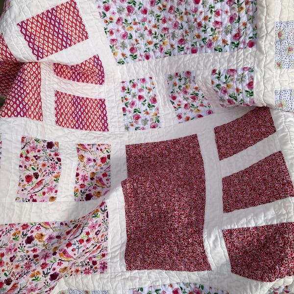 Pink Garden Modern Patchwork Lap Quilt - Mothers Day