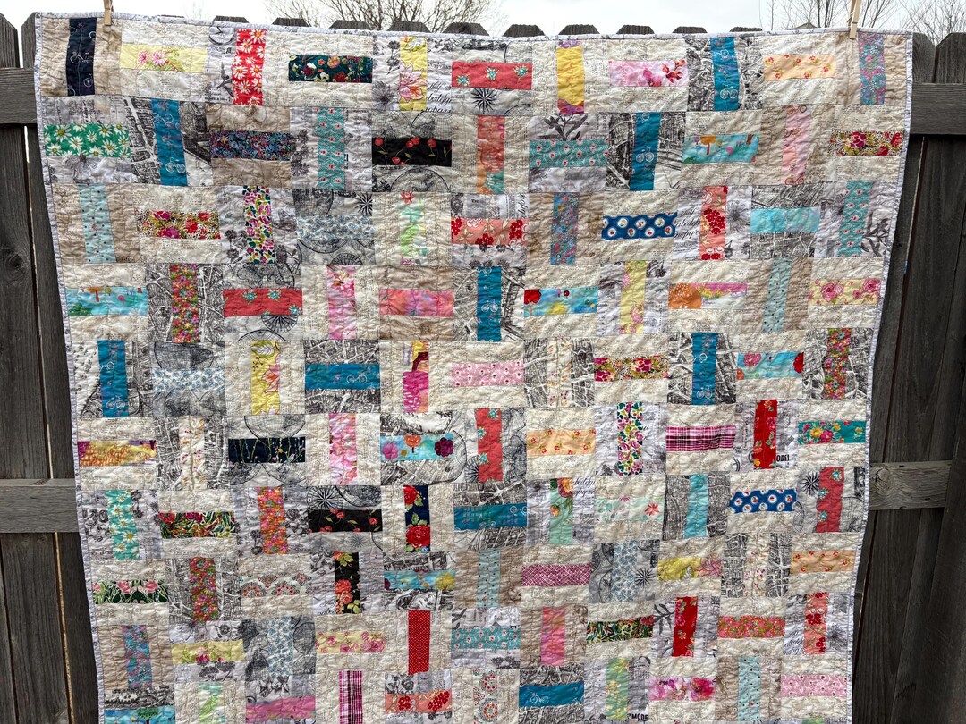 BIRTHDAY SALE - Scrappy Roads Twin Size Quilt - Scrap Patchwork - One ...