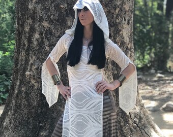 NEW: The "White Temple" Tunic Dress with Hood by Opal Moon Designs (size S-XL)