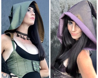 FINAL SALE: The Under Bust Vest Harness w/ DETACHABLE Hood in Green or Purple Gold Shimmer by Opal Moon