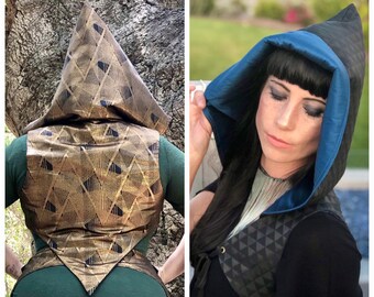 FINAL SALE: The Hooded Vest in Bronze or Black "Pyramids" by Opal Moon (Size XXL)