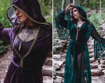 SALE: The "Egyptian Queen" Priestess Cloak with Metallic Gold Trim in Gold, Green, or Purple Sheer Mesh by Opal Moon (Sizes S-2X)