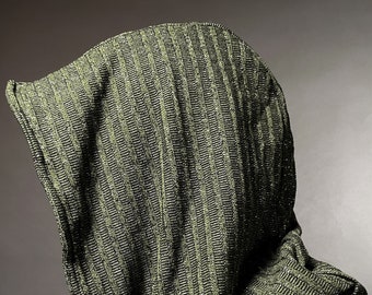 The Cowl Hood in Metallic Green Knit by Opal Moon Designs (Unisex/ One Size)