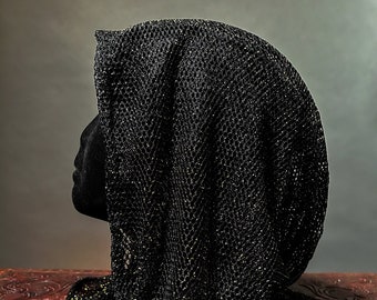 The Cowl Hood in Black & Metallic Gold Knit by Opal Moon Designs (Unisex/ One Size)