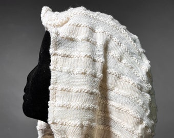 The Cowl Hood in Ivory Stripe Knit by Opal Moon Designs (Unisex/ One Size)