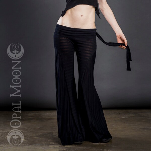 LAST PAIR: The Crescent Flare Tribal Fusion Belly Dance Pants in Black Stripes by Opal Moon Designs (Size L)