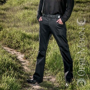 FINAL SALE: The Men's Gahan Sateen Rivet Pants in Super Sheen Black by Opal Moon Designs Last Sizes 30 & 38 Waist image 2