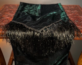 Metallic Green Hip Scarf, Head Wrap or Ritual Cloth with Metallic Gold Trim (One Size)