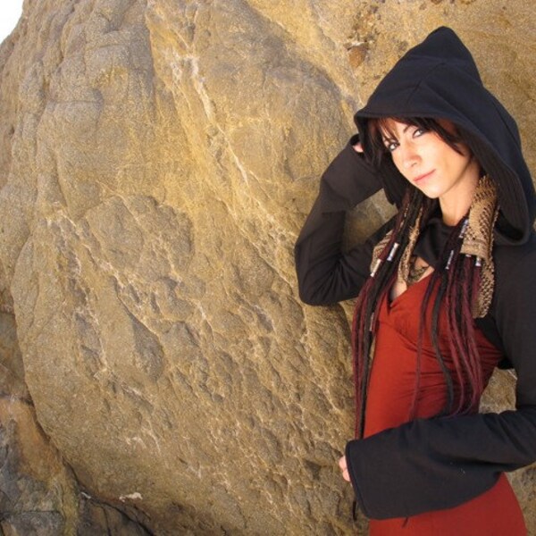 ReadyMade- WINTER/heavy weight -NEW Black Reversible Hooded Shrug by Opal Moon Designs (size XL)