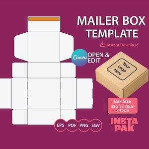 Mailer Box Template | Instant Download and Edit | Customise and add your artwork | E-Commerce Packaging