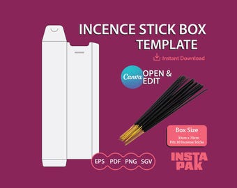 Incense Box Template - 30 Sticks (XX - Long) | Instant Download and Edit | Customise and add your artwork | E-Commerce Packaging