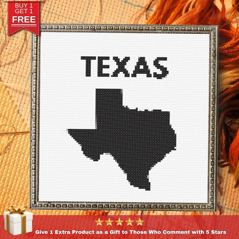 Texas Map Pattern Texas Cross Stitch Pattern: Minimalist State Map Embroidery (digital ...