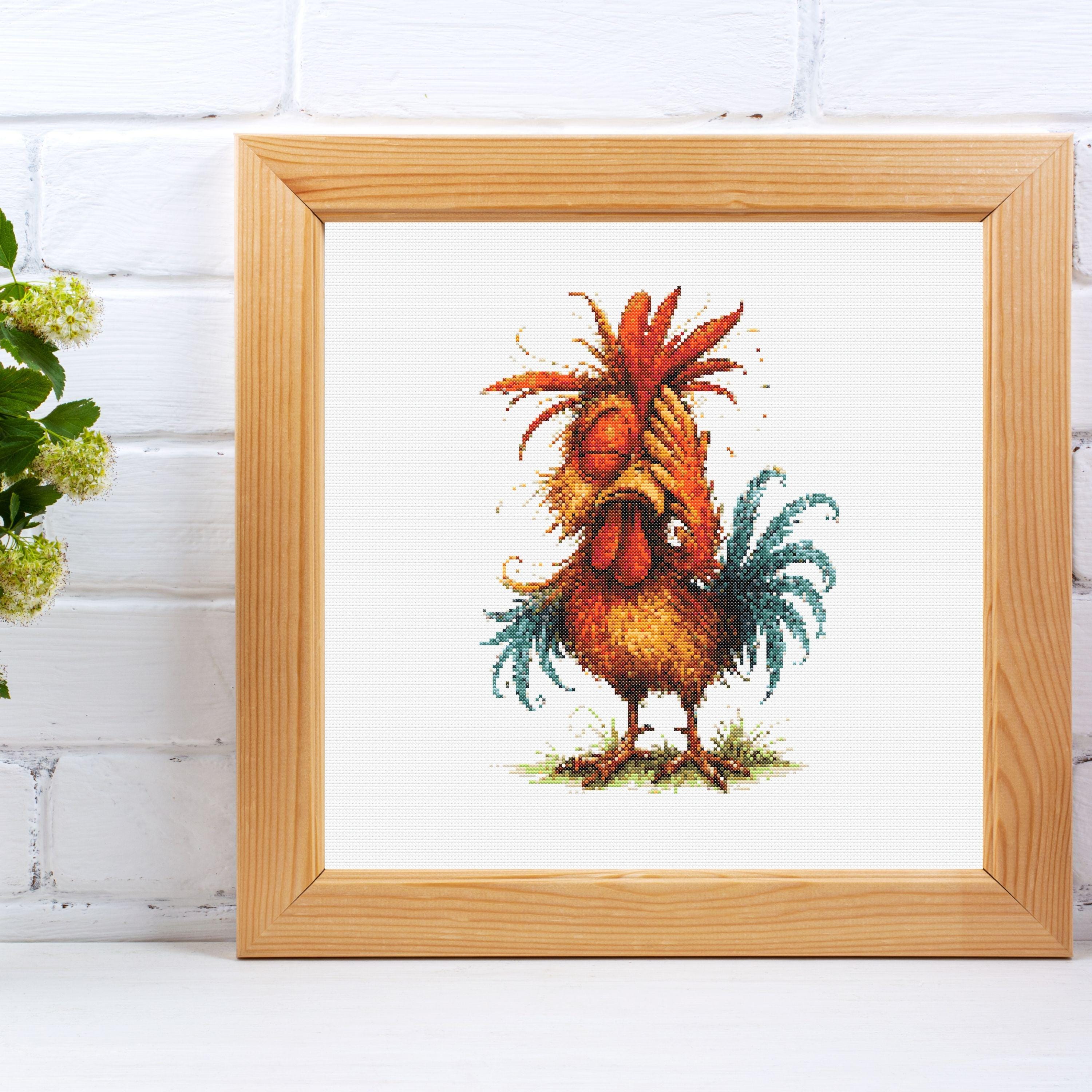 Funny Chicken Facepalm Cross Stitch Pattern: Rooster Embroidery