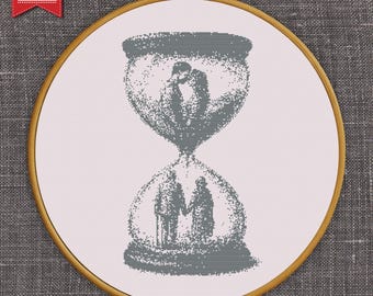 Eternal Love Hourglass Cross Stitch Pattern: Monochrome Romance (Digital PDF)