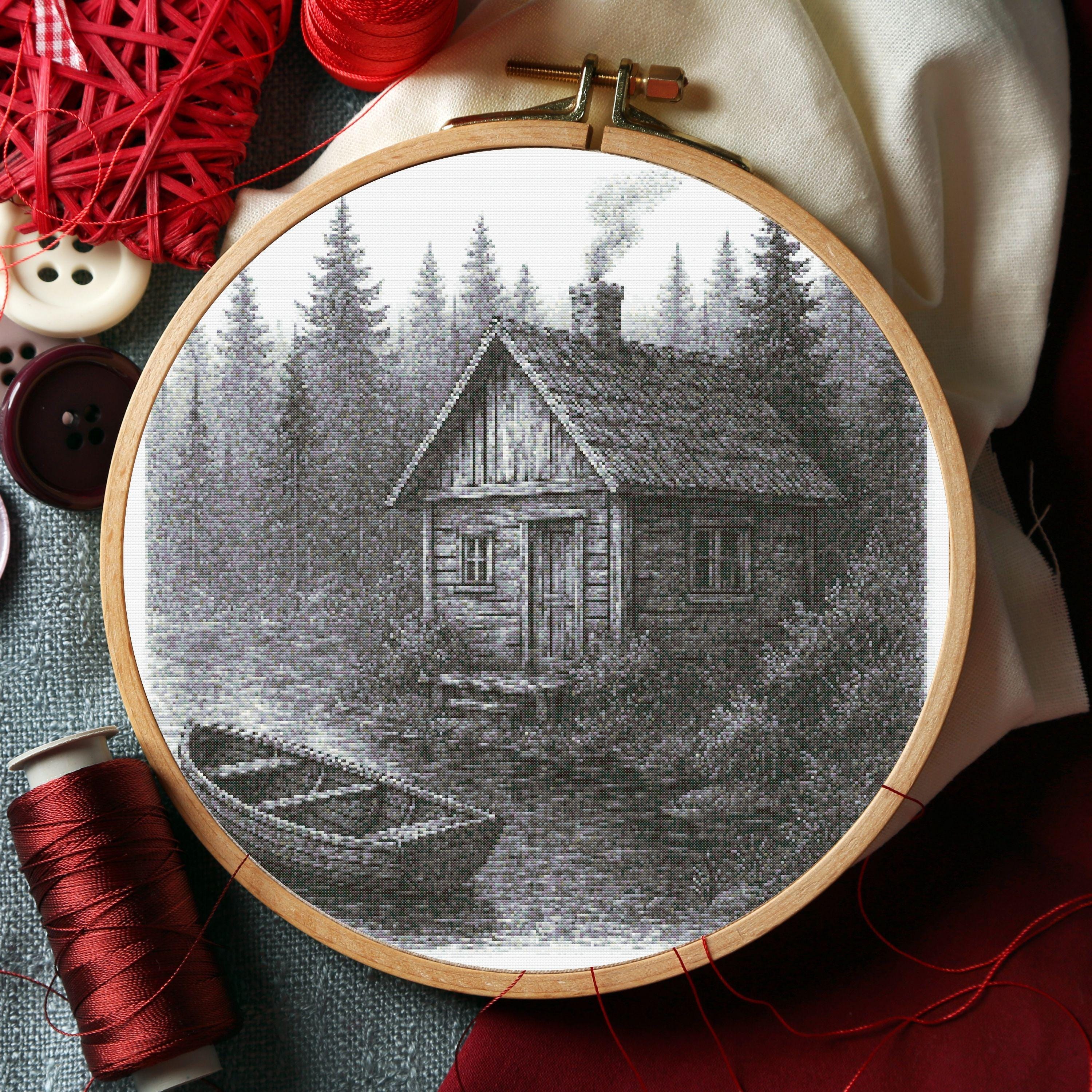 Pattern Hut Swamp Hut Cross Stitch Pattern: Monochrome Landscape Embroidery (PDF ...