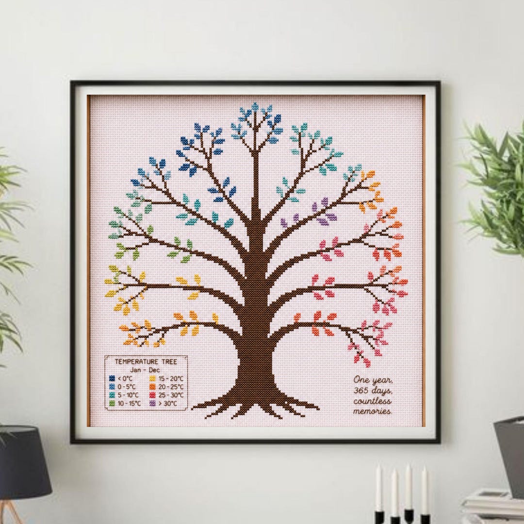 Temperature Tree Pattern Temperature Tree Cross Stitch Pattern PDF, 365 Days Temperature Chart ...