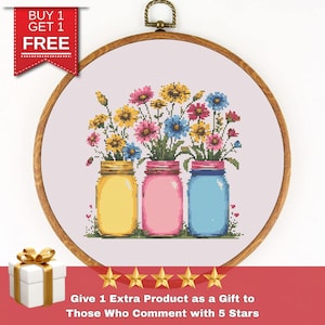 Wildflower Jars Cross Stitch Pattern: Vintage Floral Design (PDF Pattern)