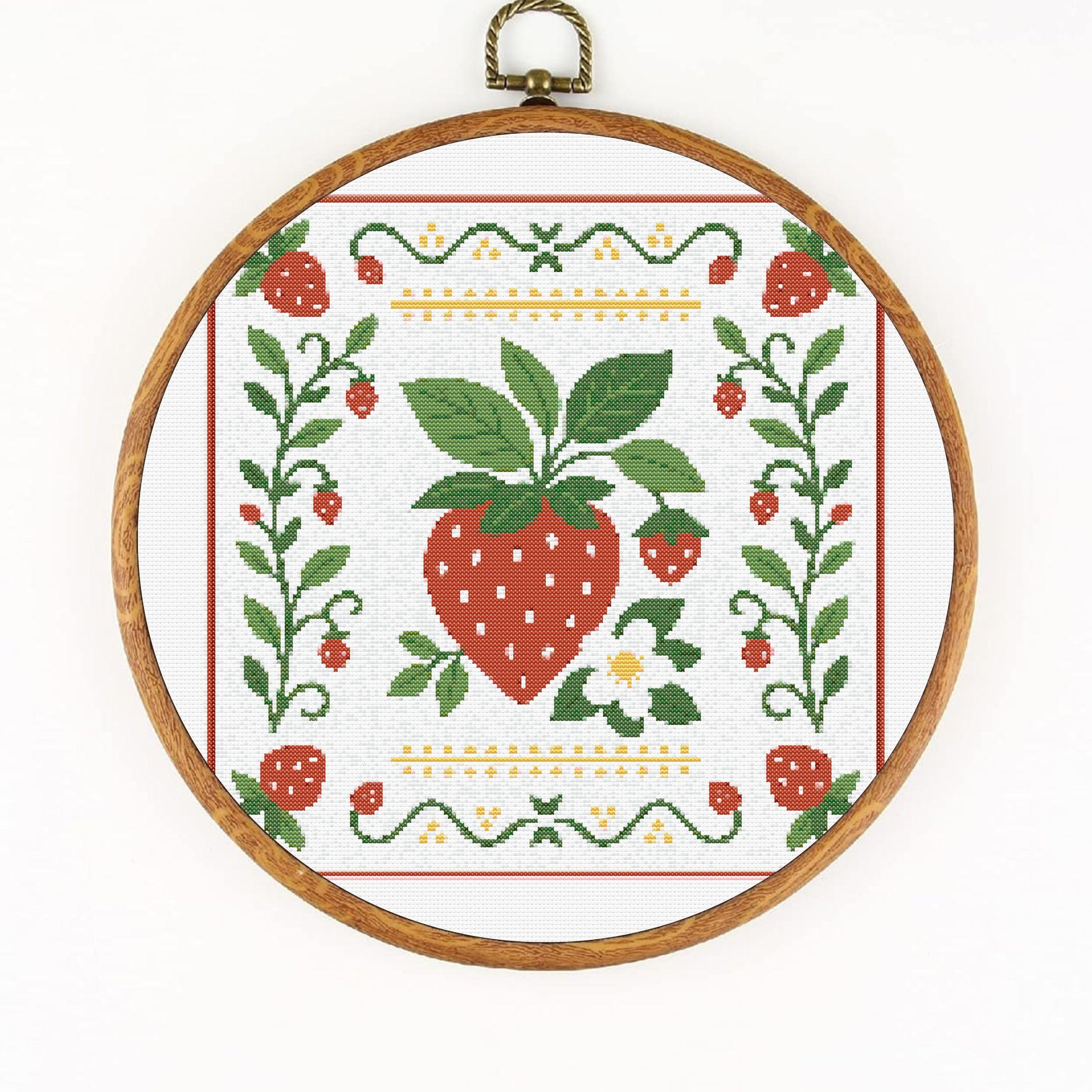 Strawberry Cross Stitch Pattern: Cottagecore Fruit Embroidery (PDF
