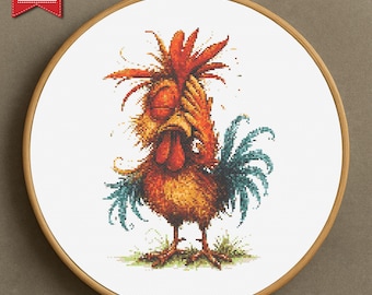 Funny Chicken Facepalm Cross Stitch Pattern: Rooster Embroidery (PDF Download
