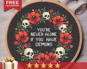 Funny Skull Cross Stitch Pattern: Snarky Gothic Embroidery (PDF Pattern)
