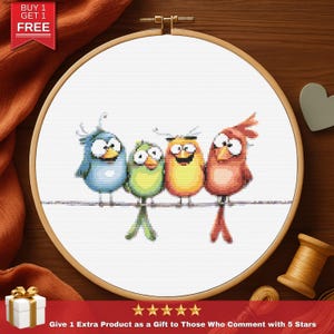 Funny Birds Cross Stitch Pattern: Whimsical Nature Embroidery (PDF)