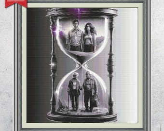 Timeless Hourglass Cross Stitch Pattern, Romantic Black White
