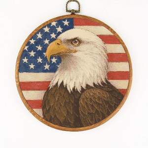 bald eagle cross stitch pattern with USA flag background, patriotic embroidery PDF for 4th of July decor