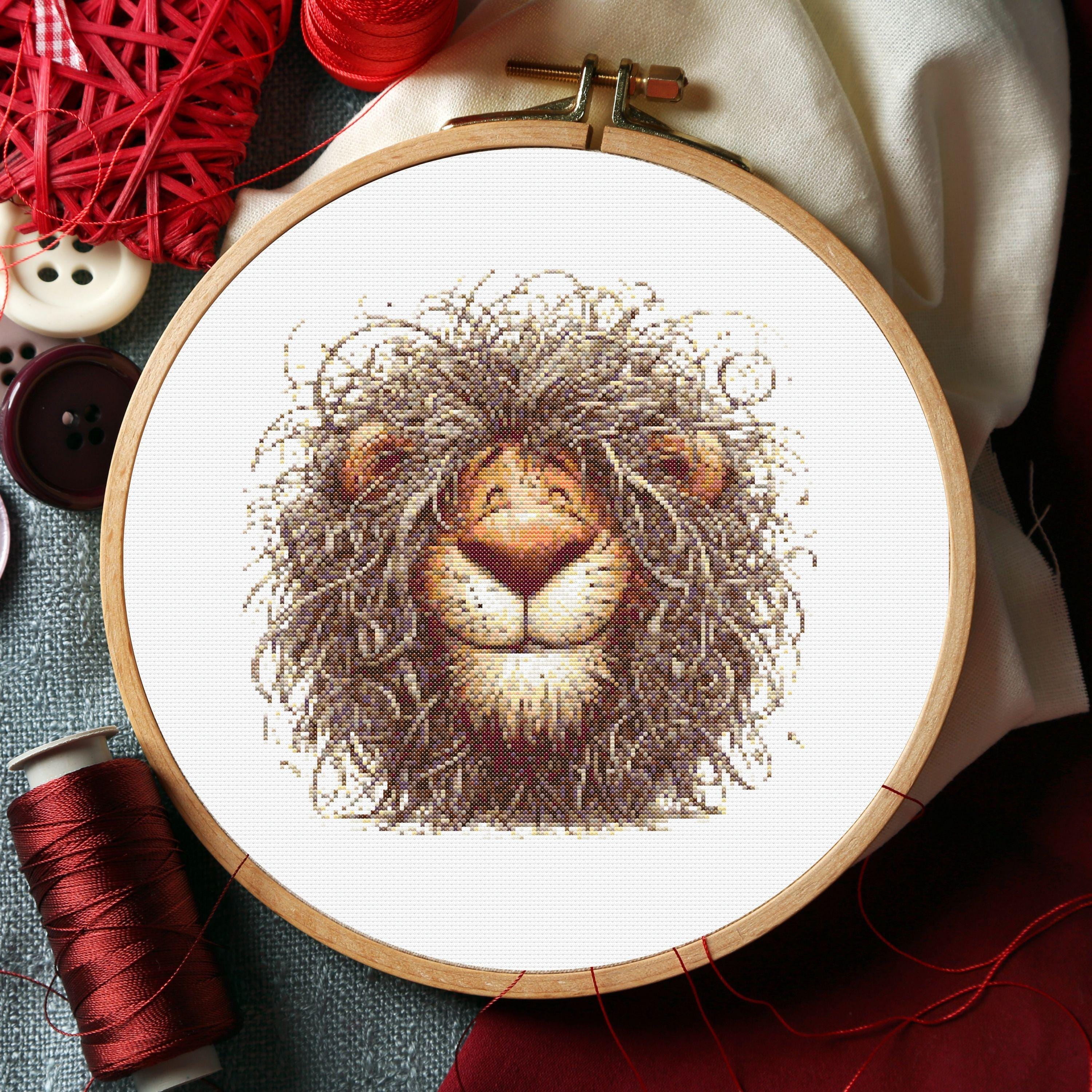 Whimsical Lion Cross Stitch Pattern: Shaggy Mane Embroidery (PDF
