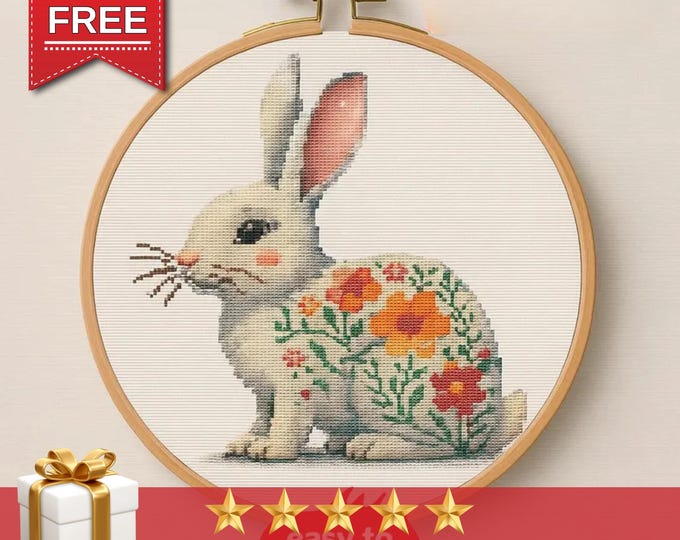 Flower Spring Rabbit Cross Stitch Pattern PDF - Instant Download ...