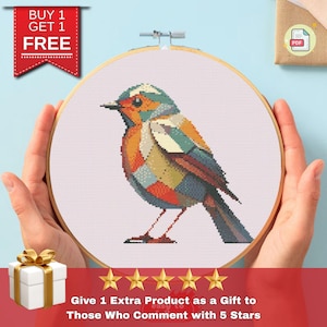 Robin Cross Stitch Sewing Embroidery Pattern Instant DMC Download Bird Farmyard Woodland Garden Birds Red Christmas Cardinal Nursery Gift