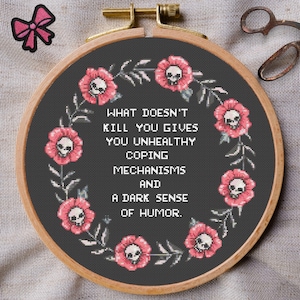 Snarky Skull Cross Stitch Pattern: Dark Humor Embroidery (PDF)