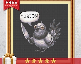 Funny Birds Cross Stitch Pattern PDF – Whimsical Bird Design with 'CUSTOM' Quote
