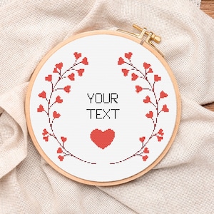 Custom Text Cross Stitch Pattern: Heart Wreath (PDF Pattern)
