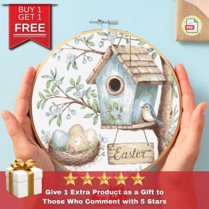 Easter Birdhouse Cross Stitch Pattern: Small Modern Chart (PDF)