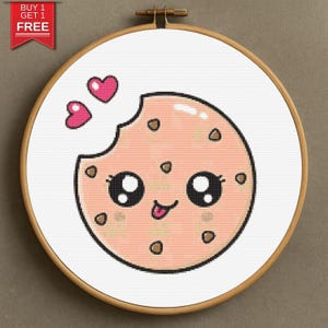 Kawaii Cookie Cross Stitch Pattern, Cute Food Embroidery PDF, Happy Dessert Design for Kids, Easy Hoop Art, Instant Download