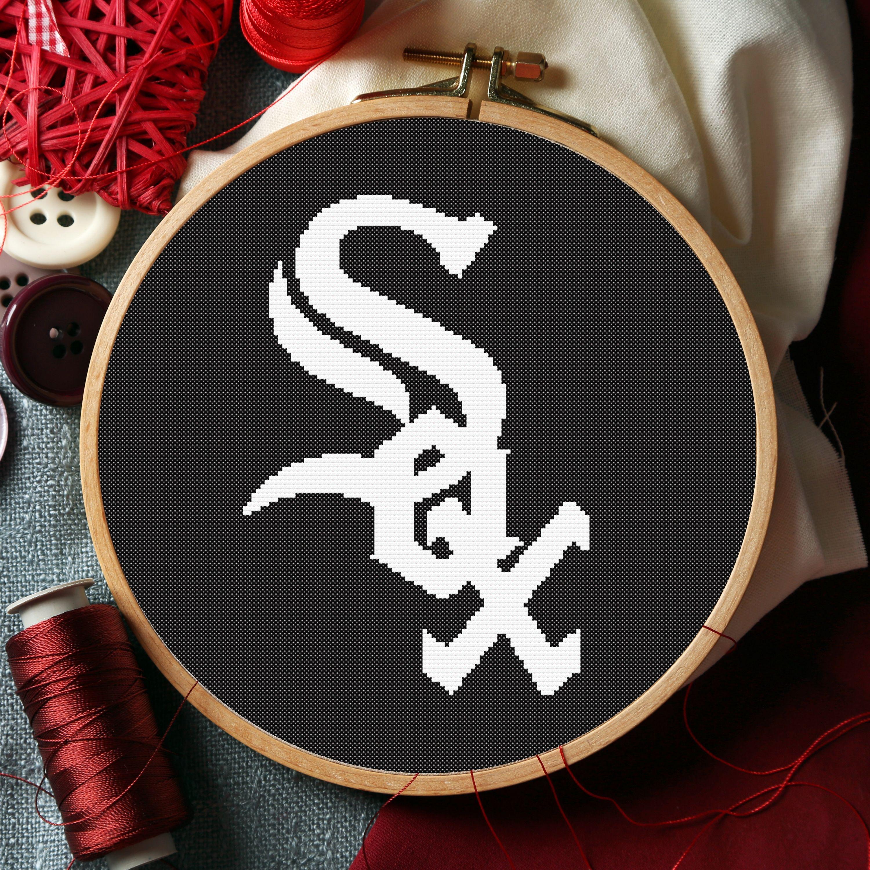 野球ロゴのクロスステッチパターン：白黒スポーツ刺繍（PDF