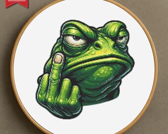 Middle Finger Frog Cross Stitch Pattern: Rude Sarcastic Embroidery (PDF Download)