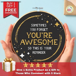 You&#39;re Awesome Cross Stitch Pattern, A Sassy Design To Celebrate Friendship, Funny Positive Vibes For Modern Stitchers
